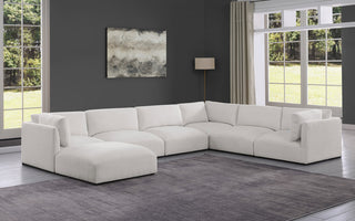 Ease Polyester Upholstered U-Shaped Modular Sectional, Cream, 6 Piece: 3 Corner, 3 Armless, 1 Ottoman