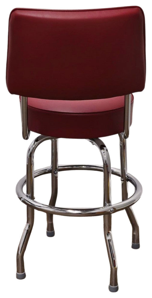 Retro Home Single Ring Upholstered 24" Swivel Counter Stool with Back, Wine