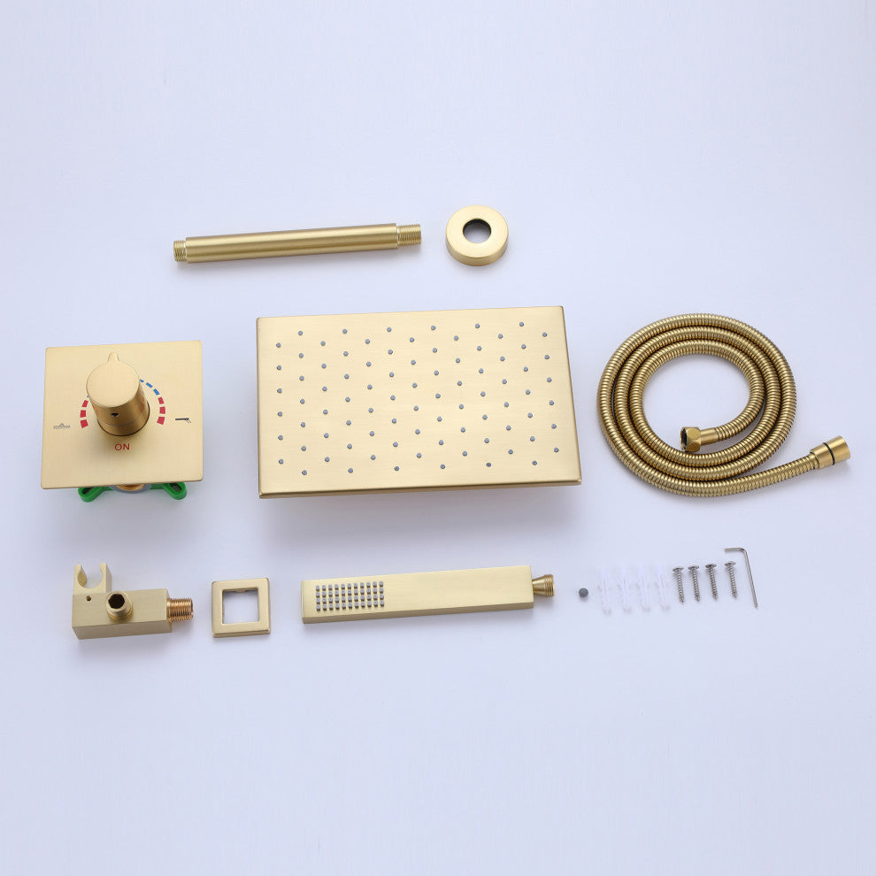 Ceiling Mounted Rain Shower System with Hand Shower-Includes Rough-in Valve, Brushed Gold