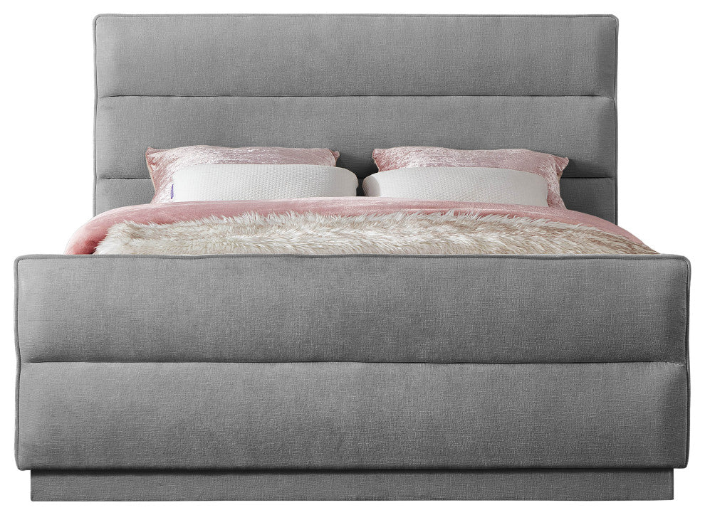 Paxton Chenille Fabric Upholstered Bed, Gray, Queen
