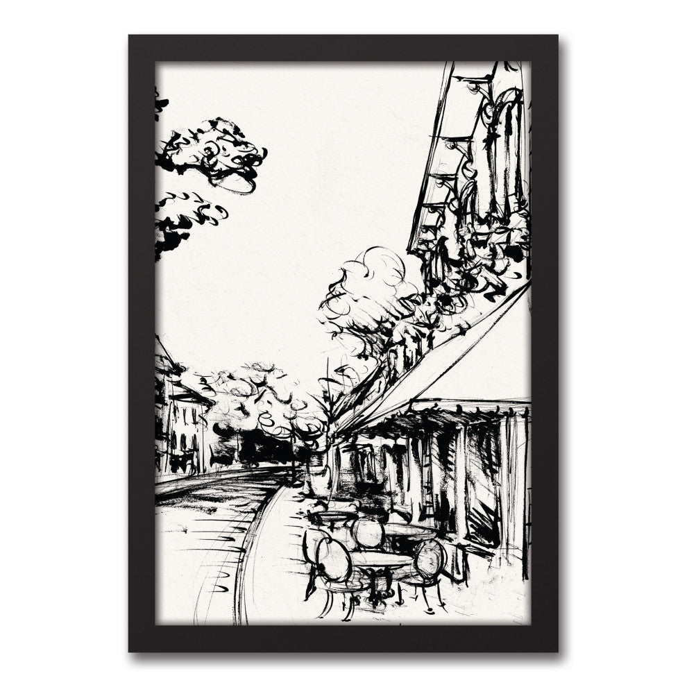 Sketched City Scene 12x18 Black Framed Canvas