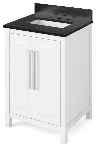 Cade Transitional 24" White Bathroom Vanity, Black Granite Vanity Top