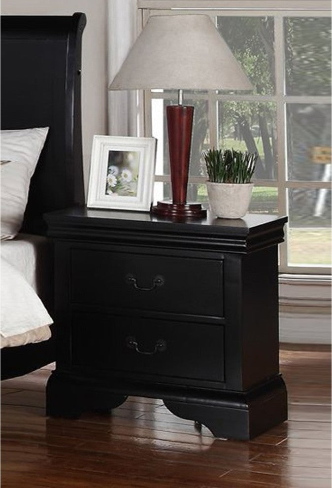 Benzara BM171577 2 Drawer Pine Wood Night Stand, Black