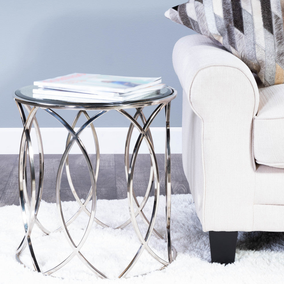Butler Specialty Desiree Mirror And Nickel End Table In White