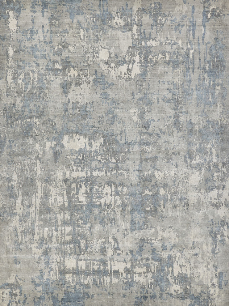Murano Handmade Hand Loomed Wool and Bamboo Silk Silver/Blue Area Rug, 9'x12'