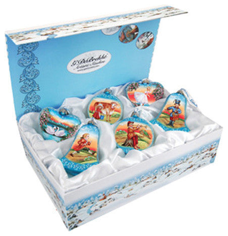 Hand Painted Scenic Glass Ornament 12 Days Of Christmas, Set of 12