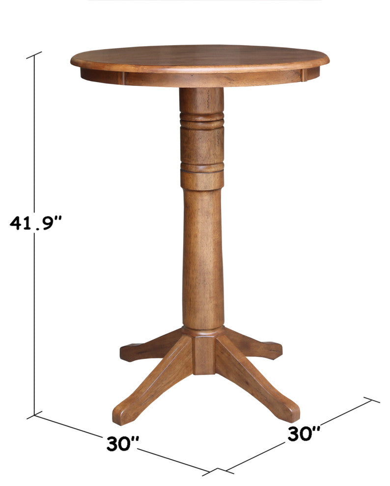 30" Round Top Pedestal Table, Distressed Oak