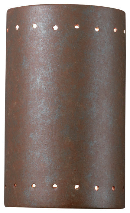 Ambiance Small Cylinder With Perfs Wall Sconce, Outdoor, Rust Patina