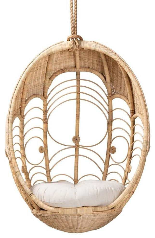 Baxton Studio Umika Modern Bohemian Natural Brown Rattan Hanging Chair