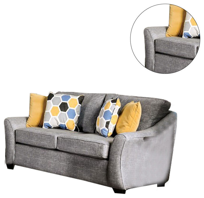 Fabric Upholstered Loveseat WIth Curved Shelter Arms, Light Gray