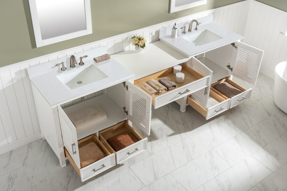 Estate Transitional White 102" Double Sink Bathroom Vanity Modular Set