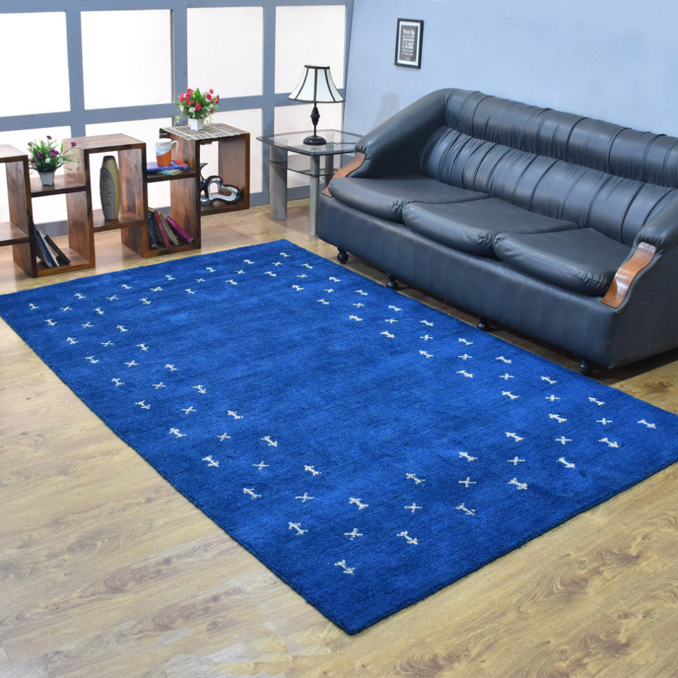 HAND KNOTTED LOOM SILK ECO-FRIENDLY AREA RUGS -6'x9',Rectangle,Blue,Contemporary