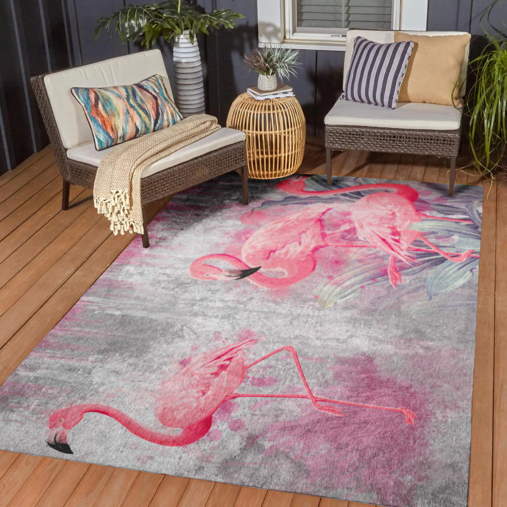 Indoor/Outdoor Tropics TC2 Silver Machine Washable 5' x 7'6" Rug