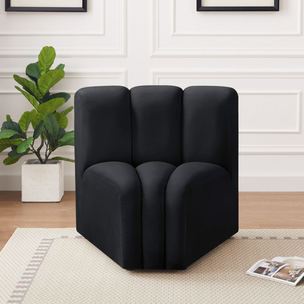 Arc Upholstered Modular Component, Black, 1-Piece: Curved Corner, Velvet