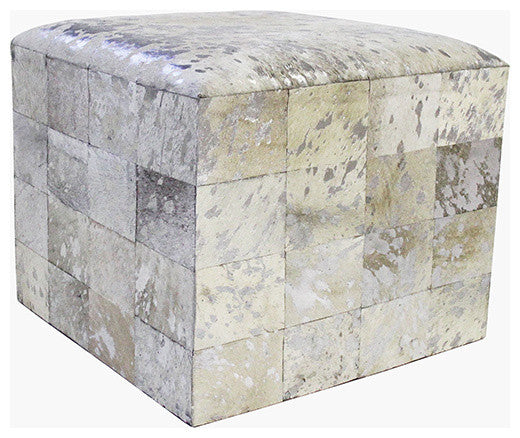 Forest Collection Cowhide Silver Ottoman