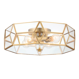 4 Light 18.11" Unique/Statement Geometric Flush Mount, Brass Dust