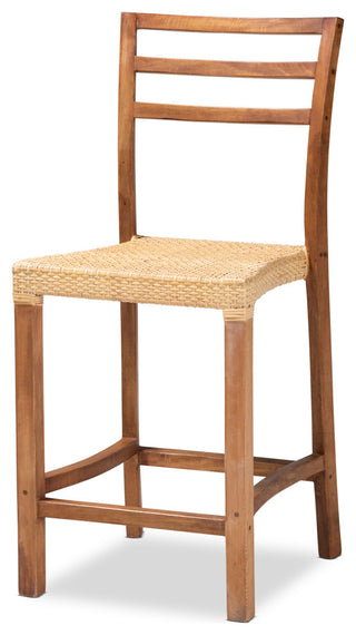 Griffith Counter Stool, Walnut Finished Wood/Natural Rattan