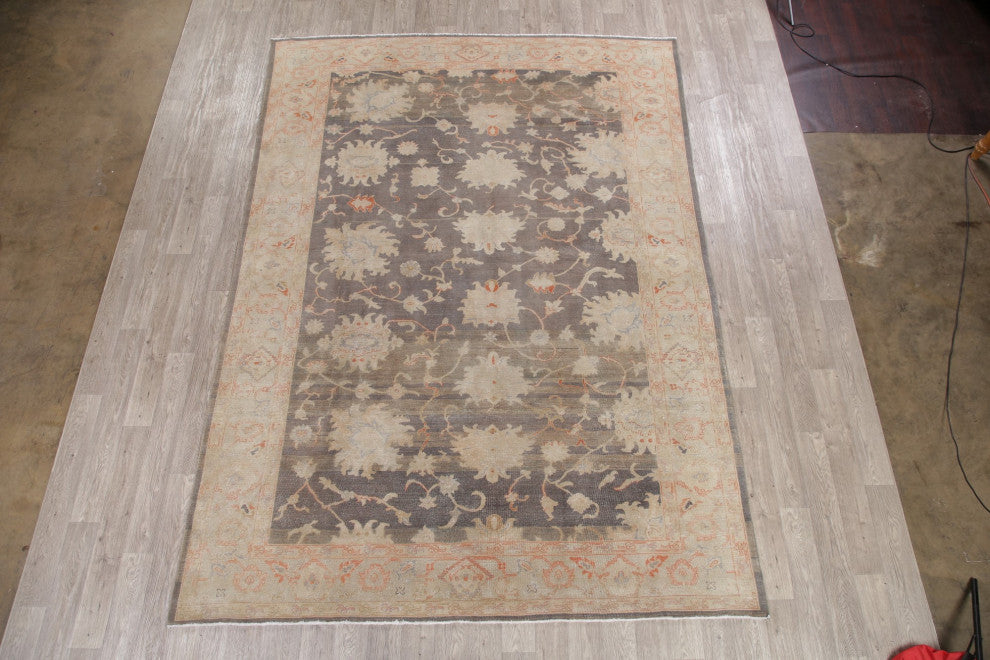 Consigned, Antique Faded Style Area Rug Oriental Hand Made Carpet, Brown, 9 X 12