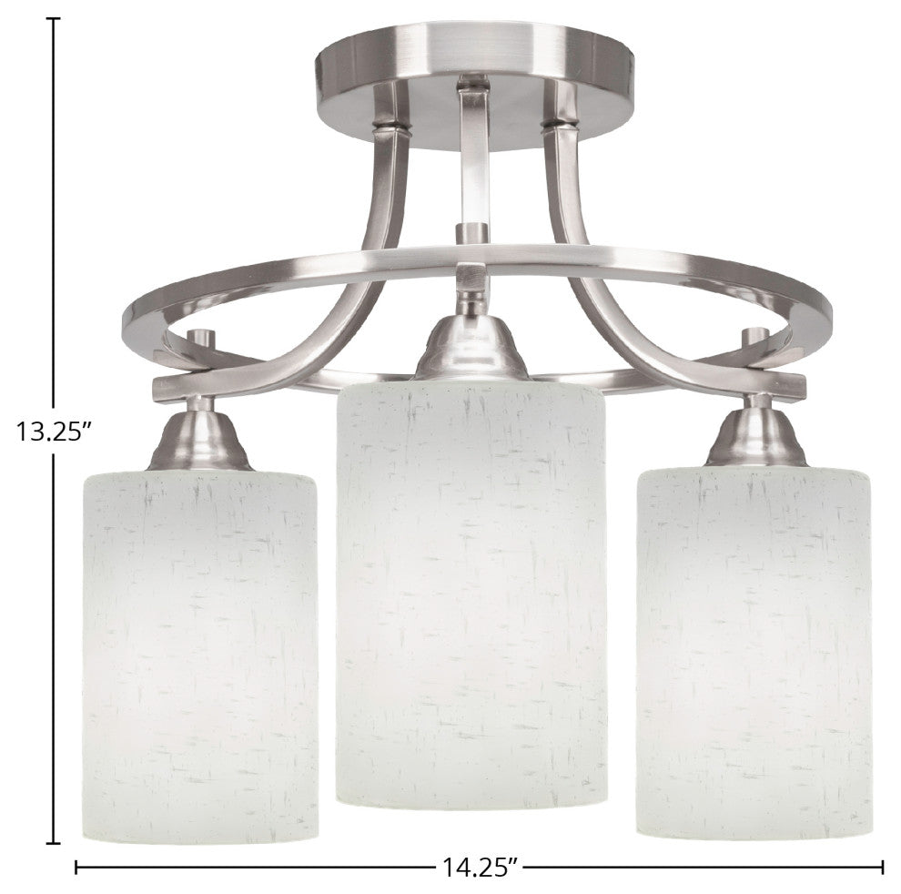 Paramount 3-Light Semi-Flush Light, Brushed Nickel, 4" White Muslin Glass