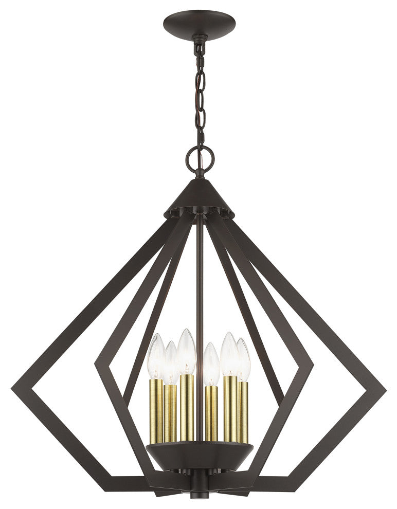 Prism 6-Light English Bronze Chandelier, Antique Brass Accents
