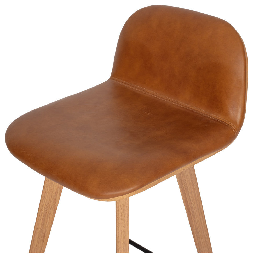 Scandinavian Napoli Leather Counter Stool Tan - Brown