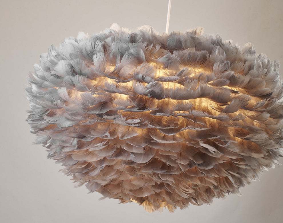 White Iron Ceiling Fixture With Grey Goose Feather