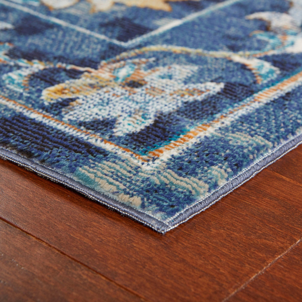 4??x 6??Blue and Gold Jacobean Area Rug
