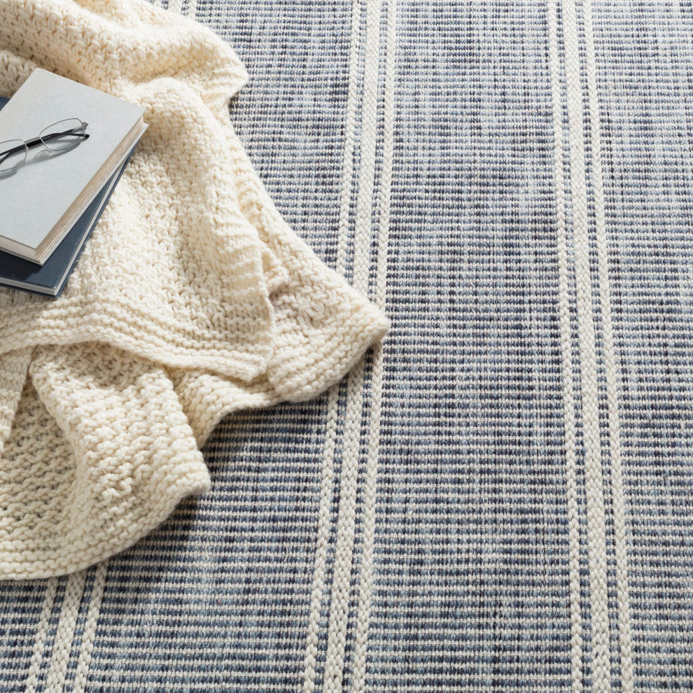 Dash & Albert Malta Blue Handwoven Wool Rug, Blue, Runner-2'6" x 8'