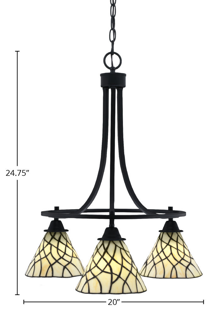 Paramount Downlight 3-Light Chandelier, Matte Black, 7" Sandhill Art Glass
