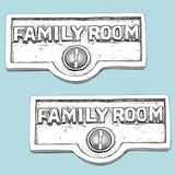 2 Switch Plate Tags FAMILY ROOM Name Signs Label Chrome Brass |