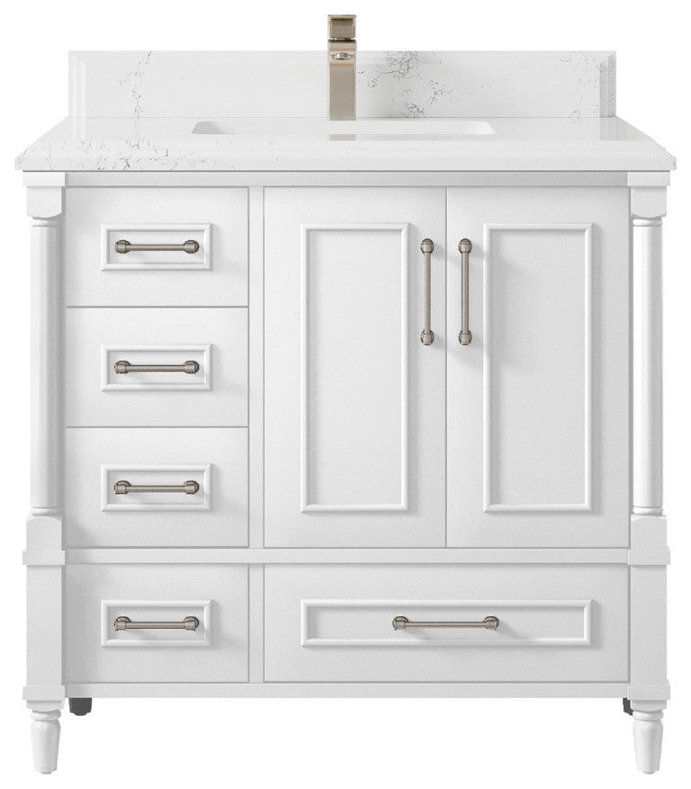 Aberdeen 36 Center Sink Bath Vanity in White 1.5" Empira Quartz