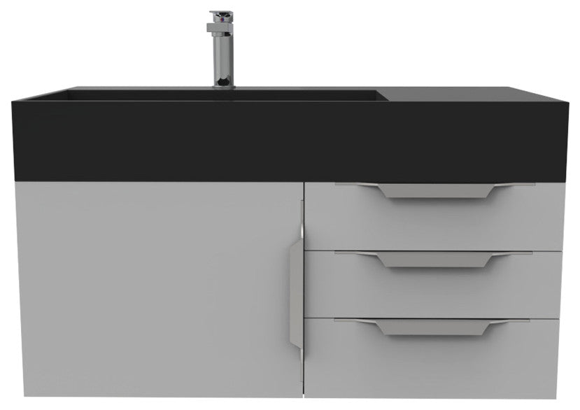 CastelloUSA Amazon 36" Wall Mount Vanity Set, Gray, Black Top, Chrome Handles