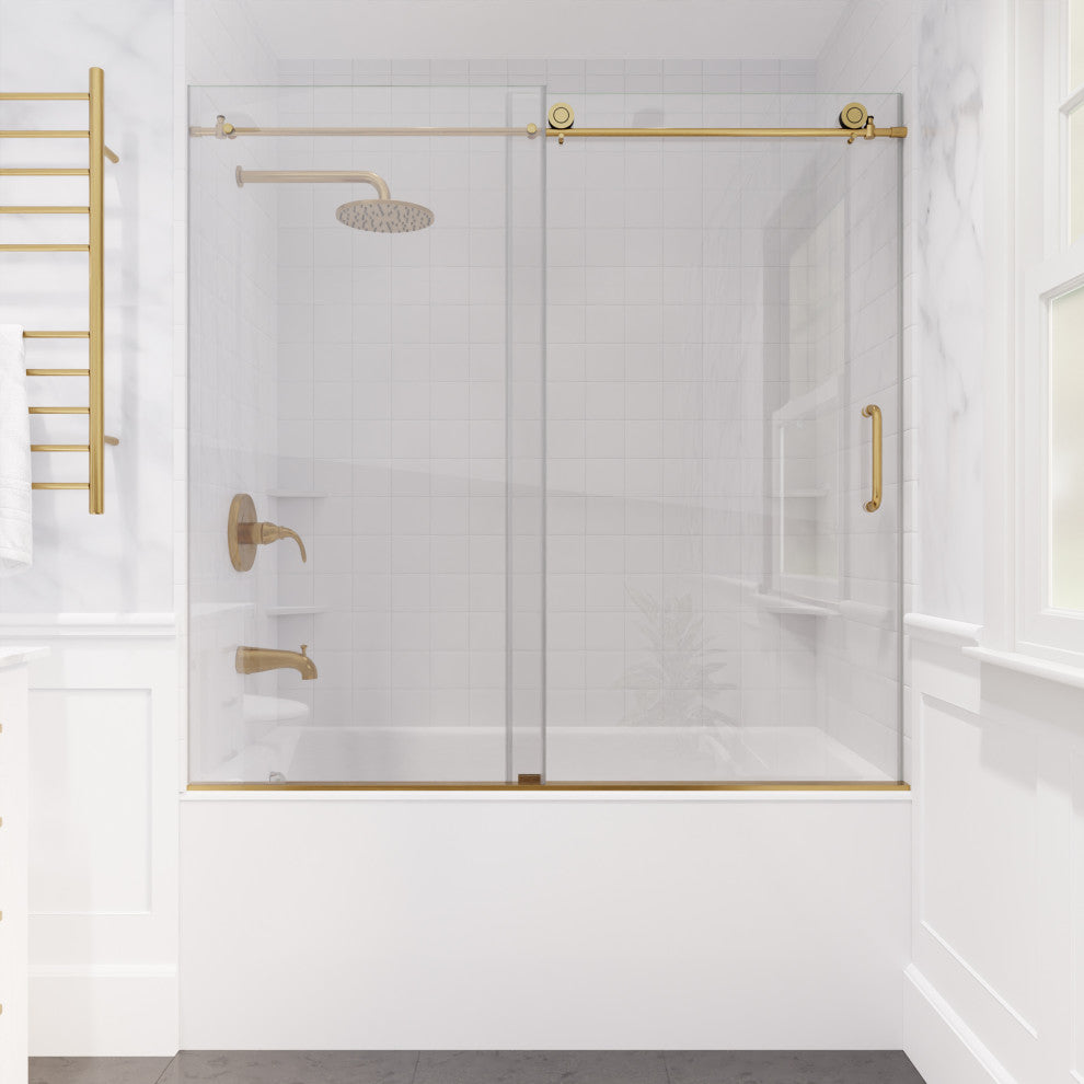 Raymore Series 60"x62" Frameless Sliding Tub Door, Brushed Gold