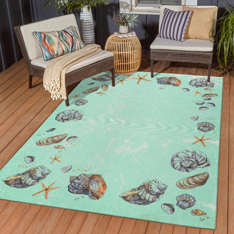 Indoor/Outdoor Seabreeze SZ9 Lagoon Machine Washable 5' x 7'6" Rug