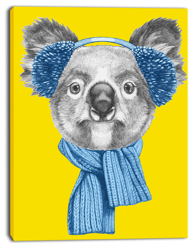 Koala with Scarf and Earmuffs, Animal Canvas Art Print, 28"x60"