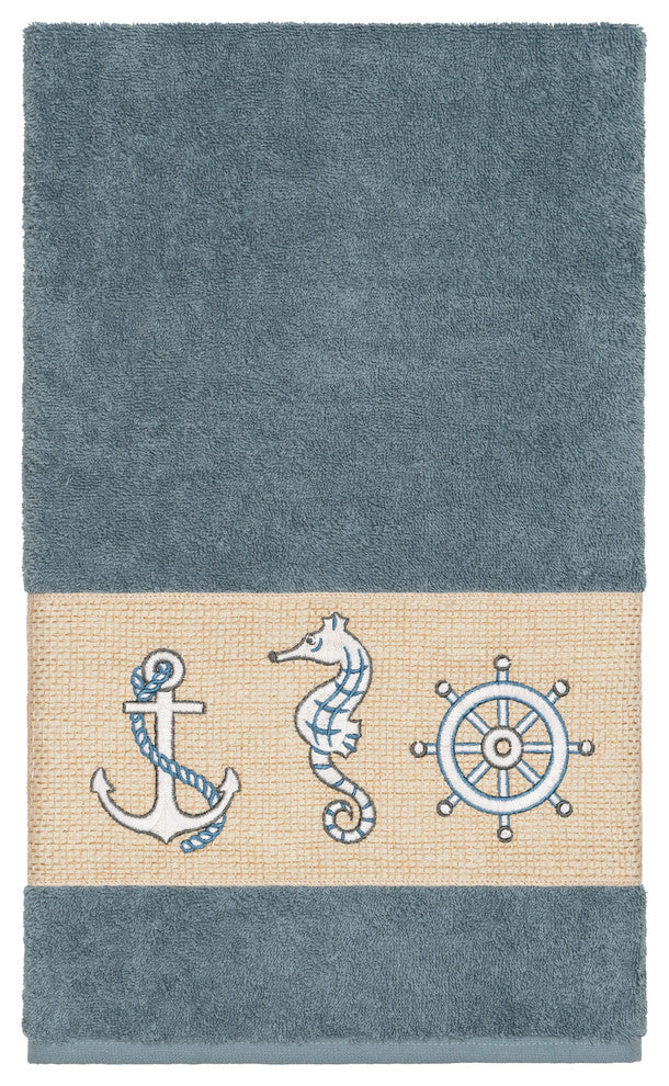 Linum Home Textiles Easton Embellished, Teal, Bath Towel, Single