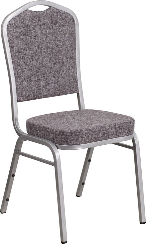 Crown Back Stacking Banquet Chair in Herringbone Fabric - Silver Frame