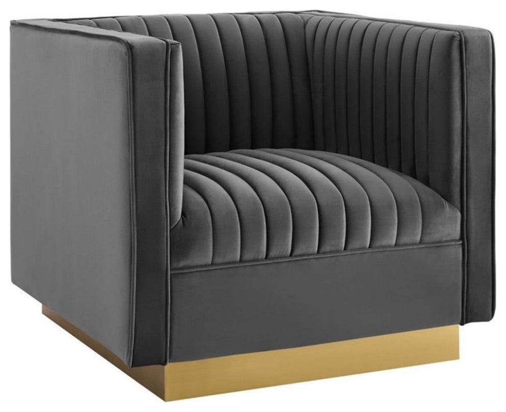 Sanguine 3 Piece Vertical Channel Tufted Upholstered Performance Velvet Set-Gray