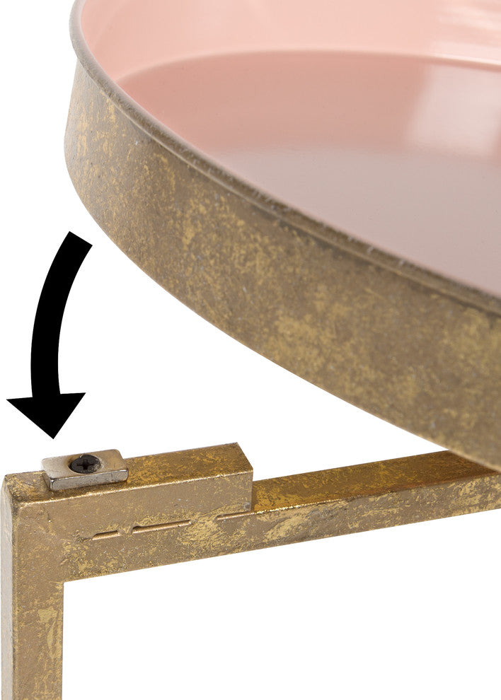 Kate and Laurel Celia Round Metal Foldable Tray Accent Table, Gold and Pink