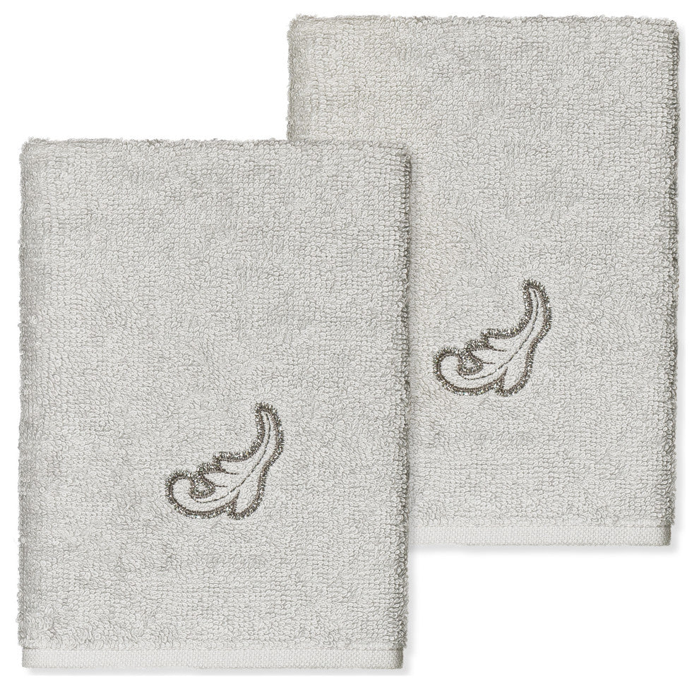 Linum Home Turkish Cotton April 2-Piece Embellished Washcloth Set, Light Gray