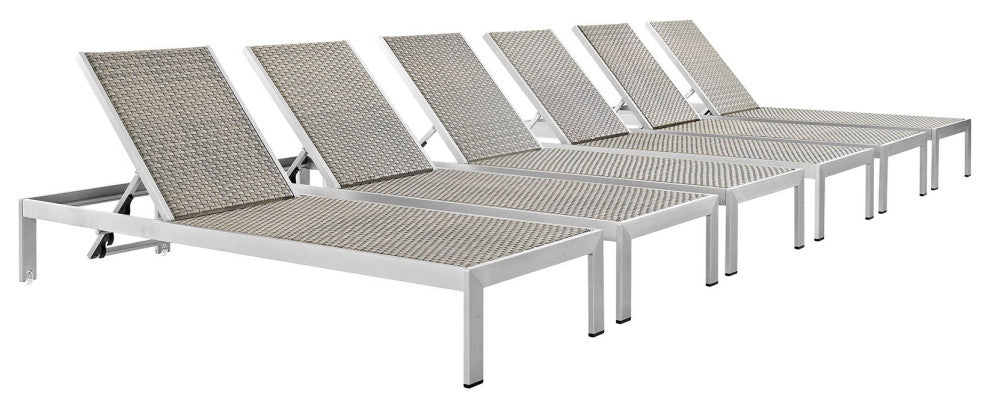 Shore Chaise Outdoor Patio Aluminum Set of 6 EEI-2479-SLV-GRY-SET