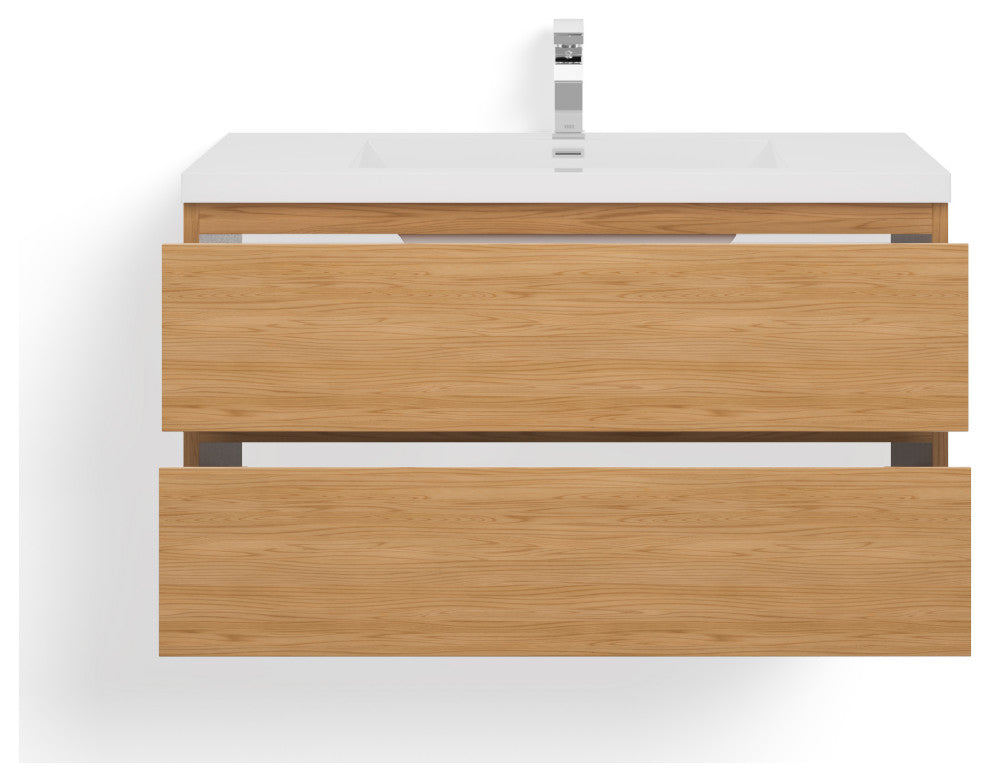Beacon Bath Vanity, Natural Oak, 42", Single Sink, Wall Mount