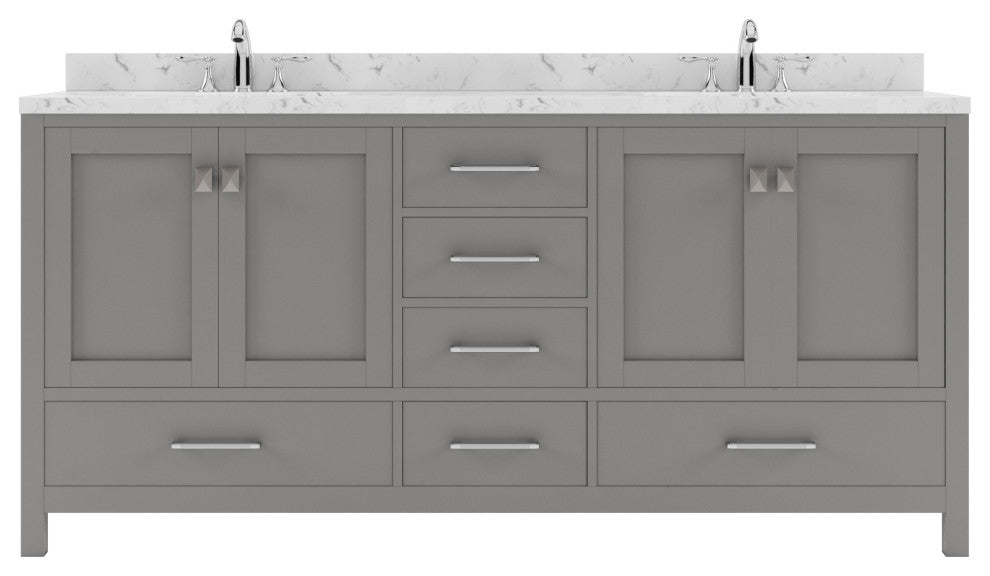 Caroline Avenue 72" Double Bath Vanity With Cultured Marble Quartz Top, Gray
