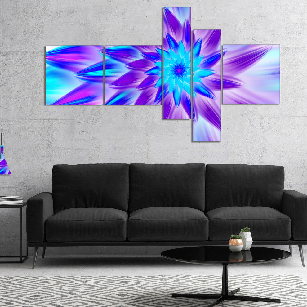 Exotic Blue Flower Petals, Floral Canvas Art Print, 60"x32", 5 panels