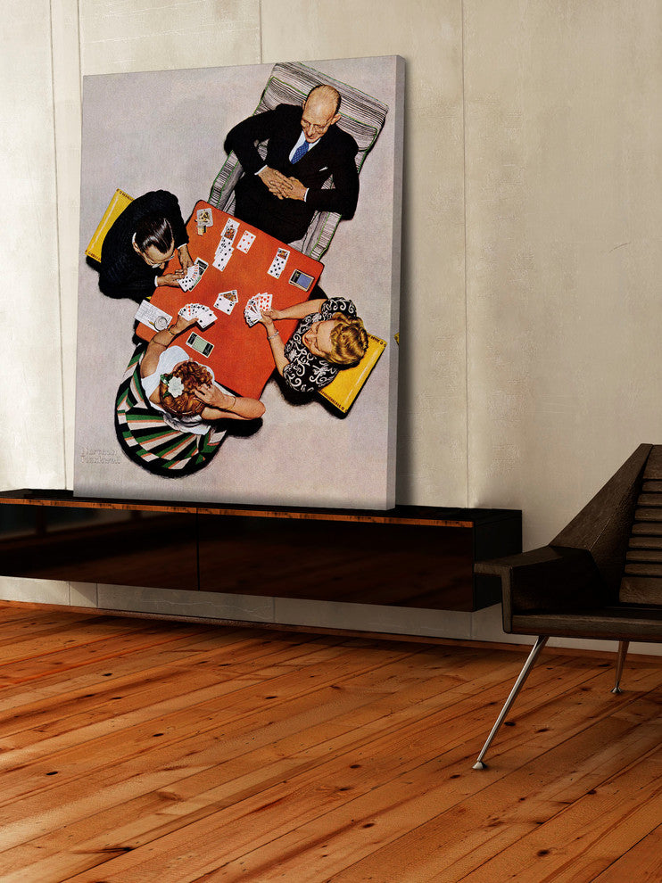 "Bridge Game" Painting Print on Canvas by Norman Rockwell