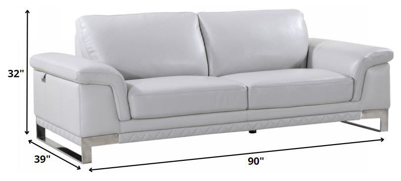 96" Lovely Light Gray Leather Sofa Set