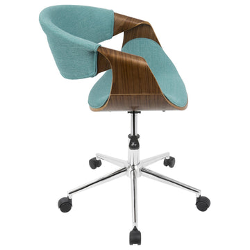 Curvo Mid-Century Modern Office Chair, Walnut/Teal