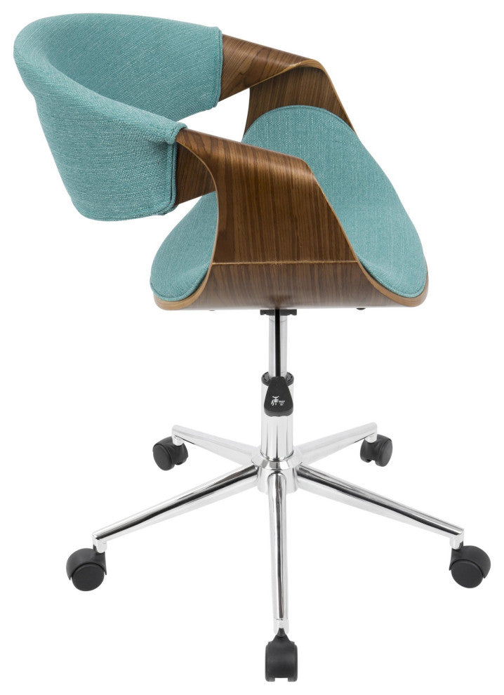 Curvo Mid-Century Modern Office Chair, Walnut/Teal