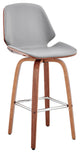 Arabela Faux Leather and Wood Swivel Bar Stool, Gray and Walnut