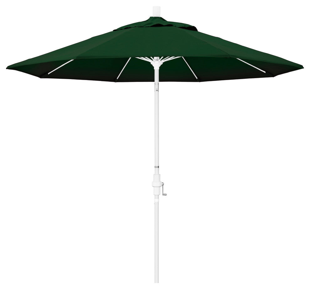 9' Matted White Collar Tilt Crank Aluminum Umbrella, Pacifica, Hunter Green